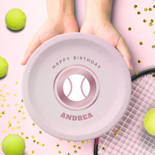 Girl Tennis Birthday Party Cute Pink Add Kid Name Paper Plate