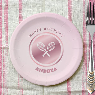 Girl Tennis Birthday Party Girly Pink Add Kid Name Paper Plate