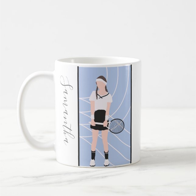 Girl Tennis Player Personalised Player Coach Name Coffee Mug (Left)