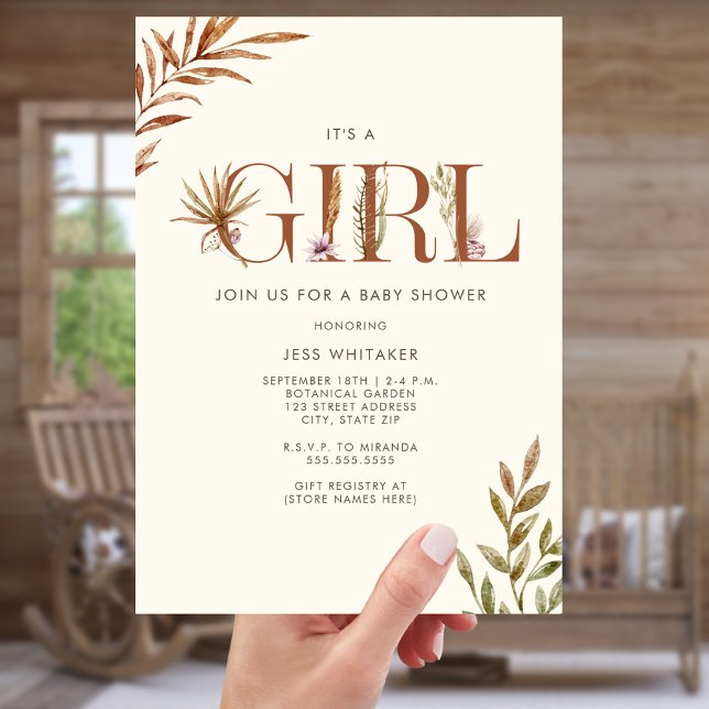 Girl Terracotta Pampas Floral Boho Baby Shower Invitation (Creator Uploaded)