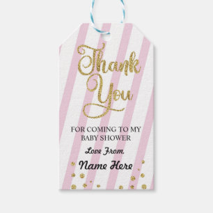Girl Thank You Baby Shower Stripe Pink Glitter Gift Tags