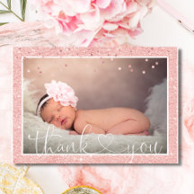 Girl THANK YOU Pink Glitter Baby Shower | PHOTO