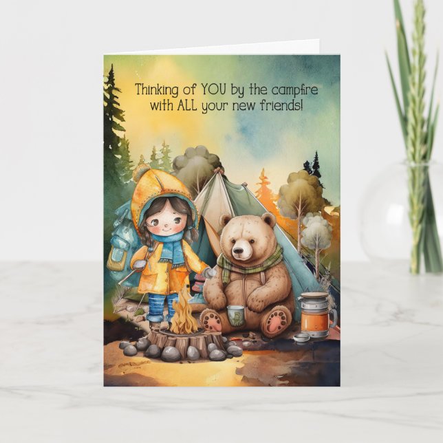 Girl Thinking of You Away at Summer Camp for Kids Card (Front)