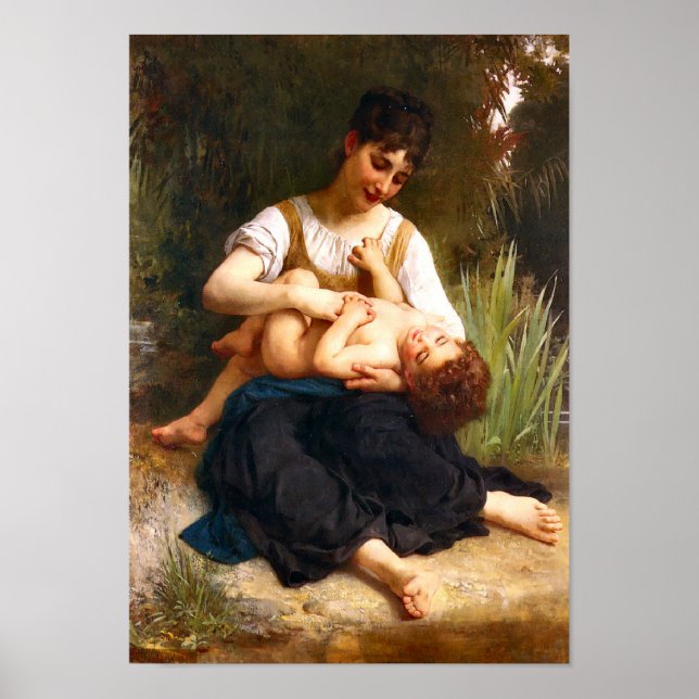 Girl Tickling A Child 1878 William Bouguereau Poster (Front)