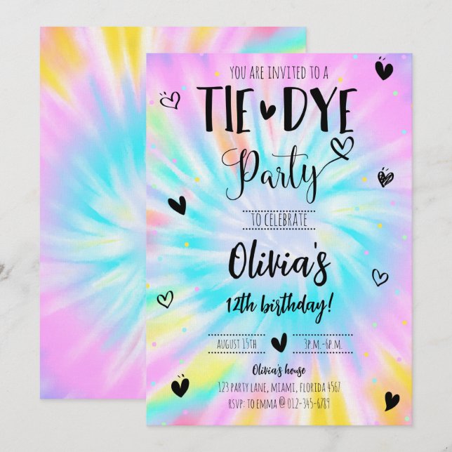 Girl Tie Dye Birthday Party Invitation (Front/Back)