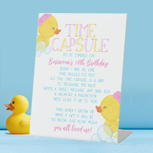 Girl Time Capsule Rubber Duck 1st Birthday Party Pedestal Sign