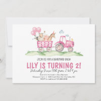 Girl Tractor Birthday, Pink Farm Birthday Invite