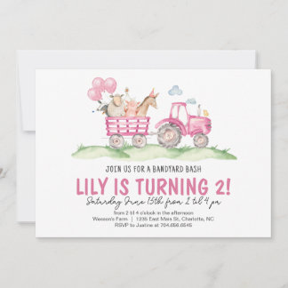 Girl Tractor Birthday, Pink Farm Birthday Invite