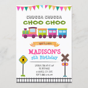 Girl train birthday party invitation