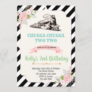 Girl train birthday party invitation