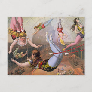 Girl Trapeze Artists Vintage Illustration Postcard