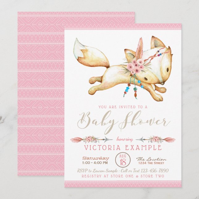 Girl Tribal Fox Baby Shower Invitations (Front/Back)