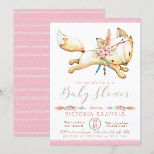Girl Tribal Fox Baby Shower Invitations