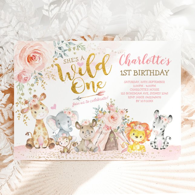 Girl Tribal Jungle Animals Wild One 1st Birthday Invitation (Creator Uploaded)