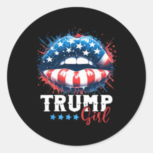 Girl Trump 2024 Election Us American Flag  Classic Round Sticker