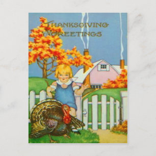 Girl & Turkey Postcard