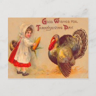 Girl & Turkey Postcard