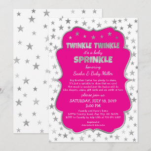 Girl Twinkle Baby Sprinkle invitations, hot pink Invitation