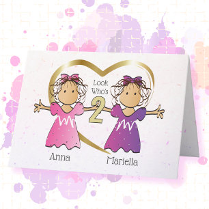Girl Twins 2nd Personalised Birthday Card