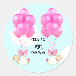 girl twins baby shower classic round sticker