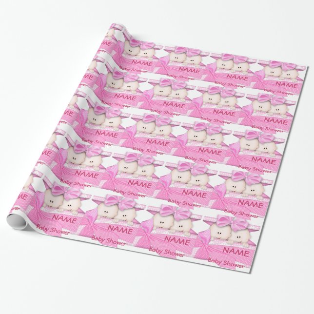 Girl Twins Baby Shower Gift Wrapping paper (Unrolled)
