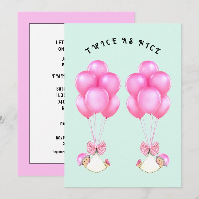 Girl Twins Baby Shower Invitation (Front/Back)