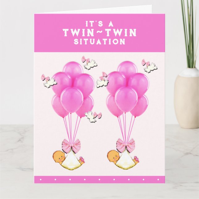 Girl Twins Congratulations Card (Front)