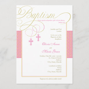 Girl Twins Damask Baptism Invitation