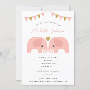 Girl Twins Elephant Baby Shower Invitation