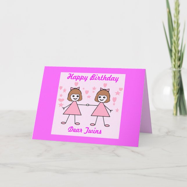 Girl twins, Happy Birthday Card (Front)