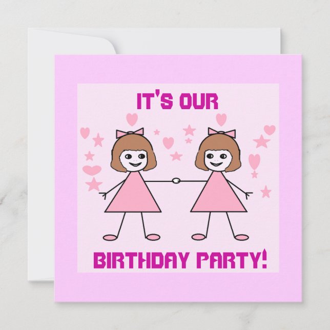 Girl twins, It's our, Birthday Party! Invitation (Front)