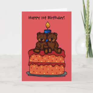 girl twins on a 1st birthday cake card