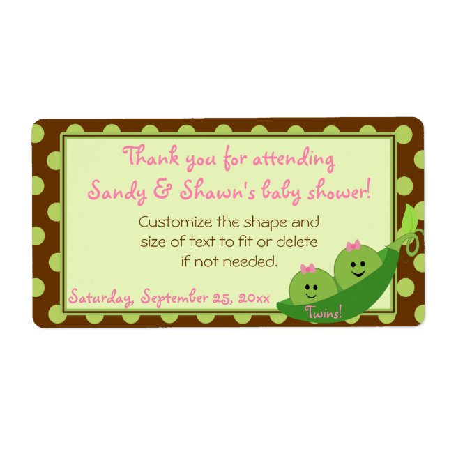 Girl Twins Peas in a Pod Baby Shower Favour Label (Front)