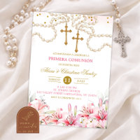 Girl Twins Pink Lily Floral Rosary First Holy Comm