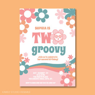 Girl Two Groovy 2nd Birthday Invitation
