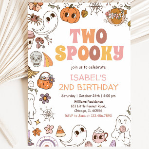 Girl Two Spooky Retro Halloween Birthday Invitation