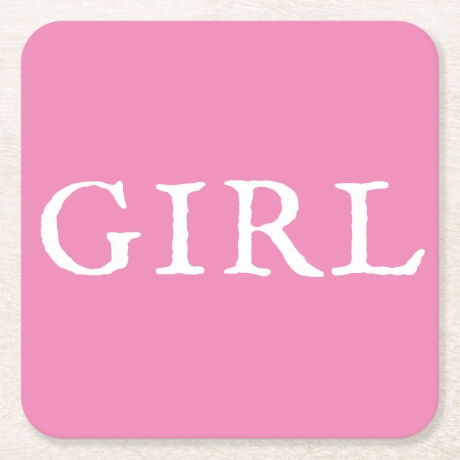 Girl Typography Pink Baby Girl Baby Shower Square Paper Coaster (Front)