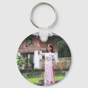 Girl Umbrella Asian Rain Woman Key Ring