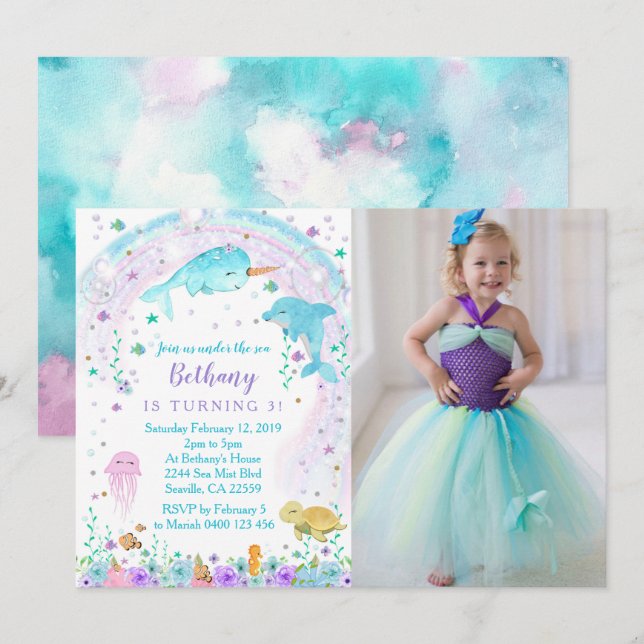 Girl Under the Sea Photo Invitation, Photo Card (Front/Back)