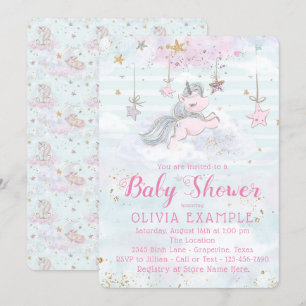 Girl Unicorn Baby Shower Invitations
