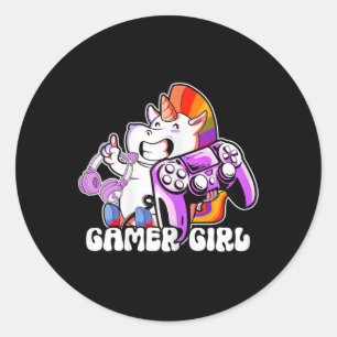 Girl Unicorn Gaming Cute Video Game Lover Cool  Classic Round Sticker
