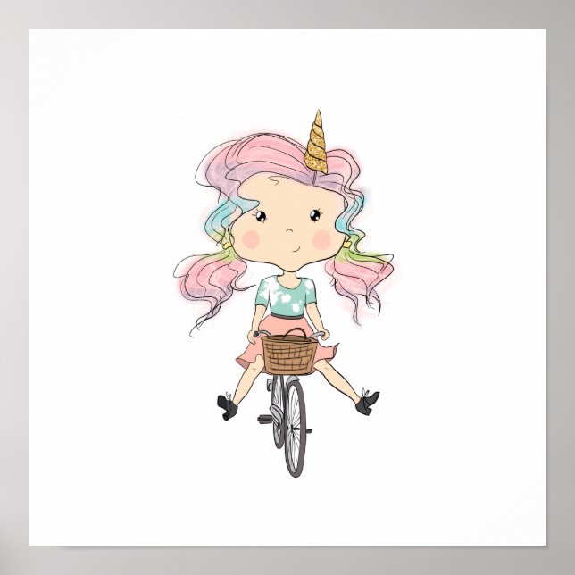 Girl Unicorn On A Bicycle Poster (Front)
