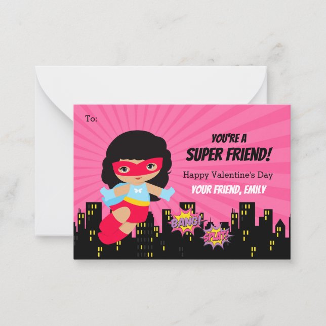 Girl Valentine Card - Superhero African American (Front)