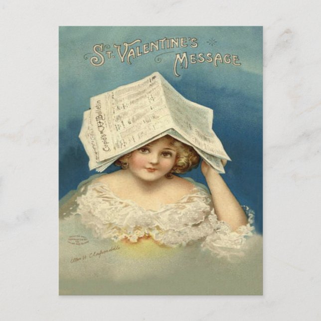 Girl Valentine Newspaper Holiday Postcard (Front)