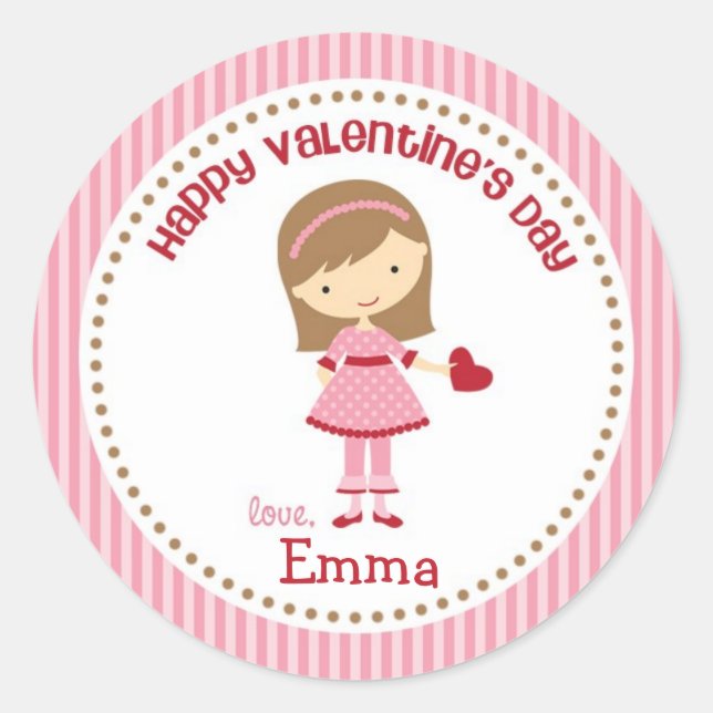 Girl Valentine Stickers (Pink) - Children Kids (Front)