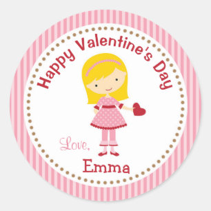 Girl Valentine Stickers (Pink) - Kids Blonde Hair