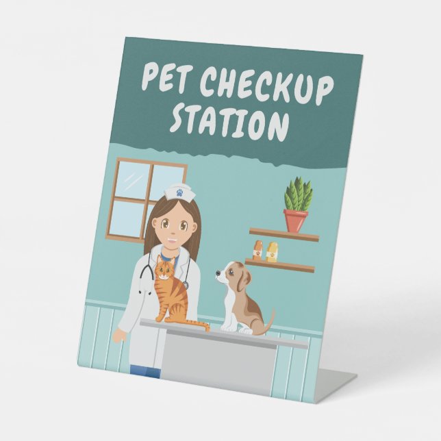 Girl Vet Pet Checkup Station Kids' Pretend Play Pedestal Sign (Front)