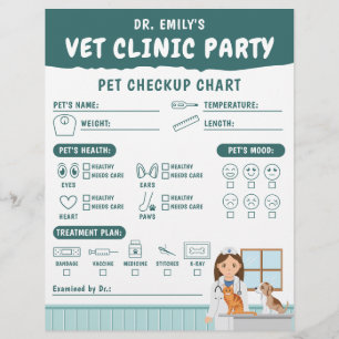 Girl Vet Pretend Pet Checkup Chart Kids' Activity Custom Letterhead