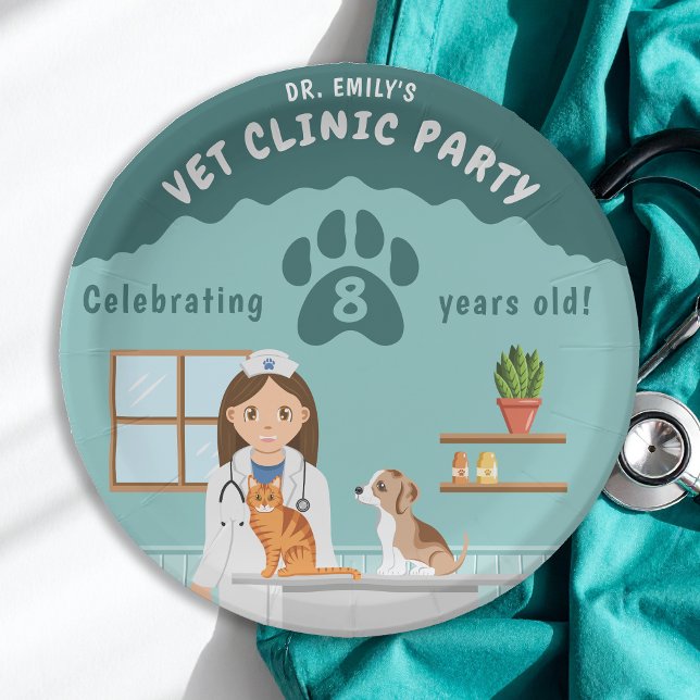 Girl Veterinarian Clinic Animal Hospital Birthday Paper Plate (Creator Uploaded)