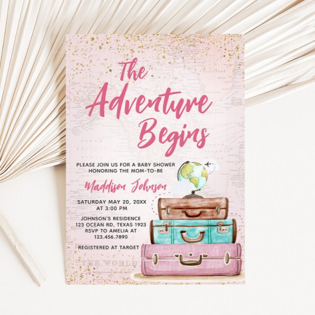 Girl Vintage Adventure Begins Baby Shower Invitation (Girl Travel Vintage Adventure Begins Baby Shower Invitation)